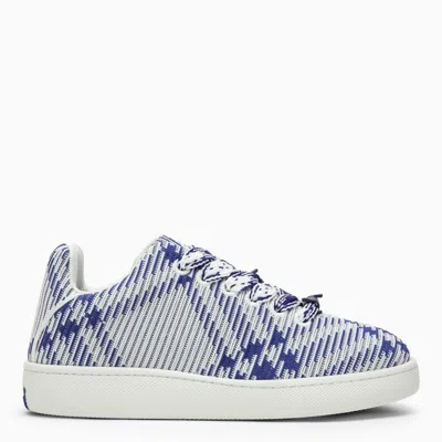 BURBERRY MEN'S WHITE AND BLUE CHECK PATTERN STRETCH SNEAKER