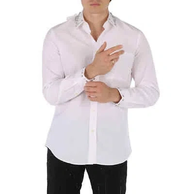 Pre-owned Burberry Men's White Clacton Classic Fit Embellished Cotton Poplin Dress Shirt
