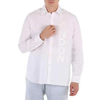 Pre-owned Burberry Men's White Cotton Oxford London Print Oversized Shirt, Brand Size 40