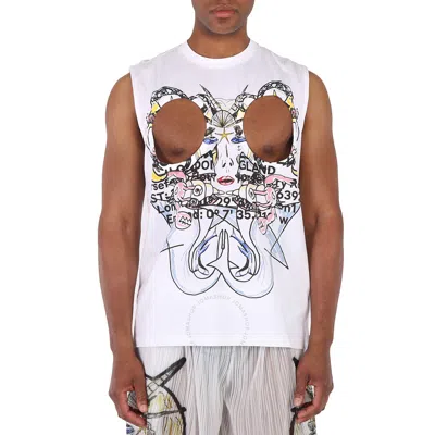 Burberry Men's White Cut-out Graphic Printed Tank Top