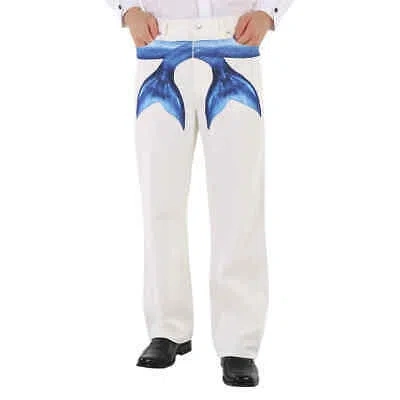 Pre-owned Burberry Men's White Mermaid Tail Printed Cotton-denim Jeans