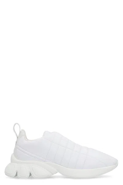 BURBERRY MEN'S WHITE QUILTED LEATHER LOW-TOP SNEAKER FOR FW23