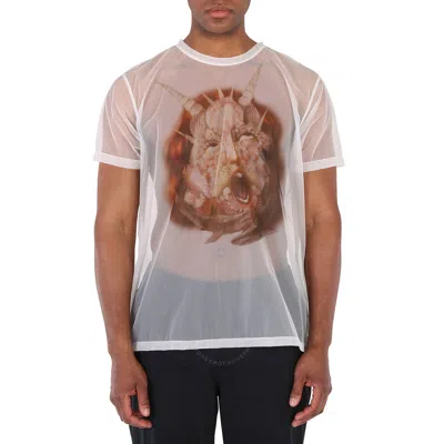 Burberry Men's White Sea Maiden Print Sheer Jersey Short Sleeve T-shirt