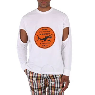 Burberry Men's White Shark Print Cotton Long Sleeve T-shirt