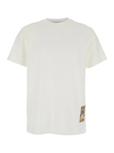 Burberry Men White T-shirt With Logo Patch With Check Motif On The Front In Cotton Man
