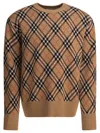 Burberry Check-pattern Wool Crew Neck Sweater Clothing In Brown