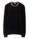 Burberry Crew Neck Knitwear With Distinctive Patterned Collar In Black