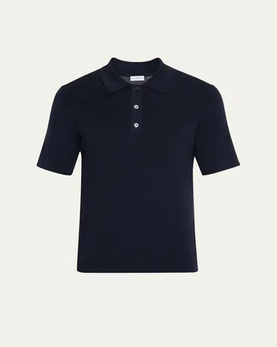 Burberry Men's Wool Knit Check-placket Polo Shirt In Blue