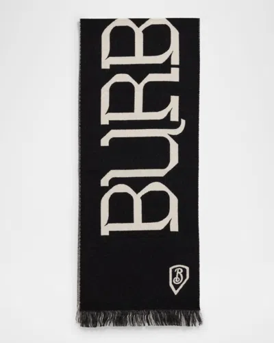 Burberry Men's Wool Logo Scarf In Black