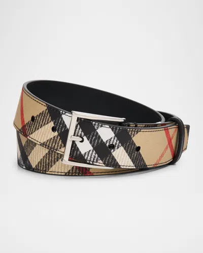 Burberry Men's Woven Check Belt In Sand Ip Check