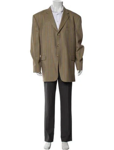 Pre-owned Burberry Men's Yellow Pattern Printed Wool Blazer