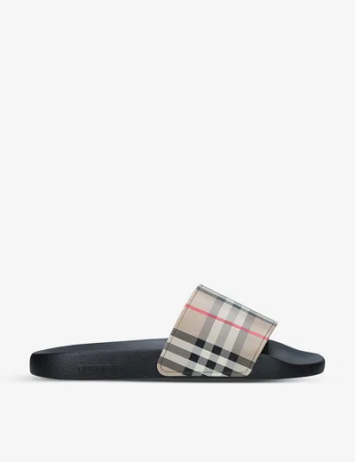 BURBERRY MENS BEIGE FURLEY CHECKED SLIDERS EUR 41 / 7 UK,29778174