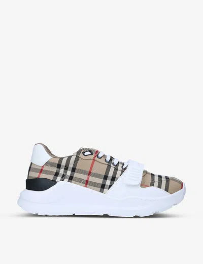BURBERRY MENS REGIS VINTAGE CHECK CANVAS TRAINERS BEIGE EUR 42 / 8 UK,51084975