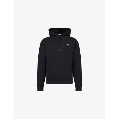 BURBERRY MENS BLACK KANGAROO-POCKET BRAND-PRINT COTTON-JERSEY HOODY