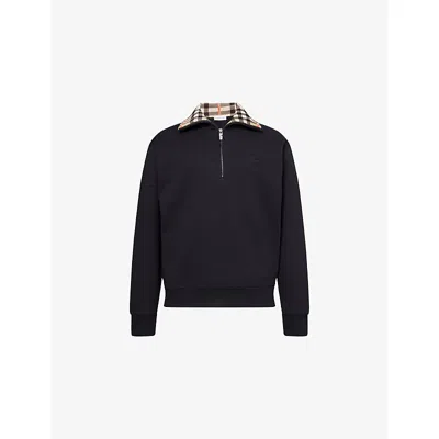 Burberry Mens Logo-embroidered Funnel-neck Cotton Sweatshirt Black Xl