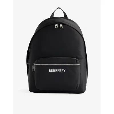 Burberry Mens Black Logo-print Nylon Backpack In White
