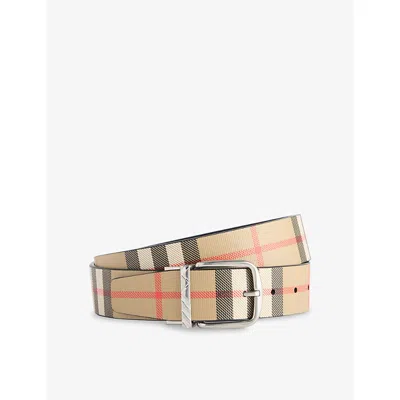 Burberry Mens Black/sand/silver The Check Leather Belt In Brown
