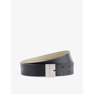 Burberry Mens Black/sliver Reversible Silver-tone Hardware Leather Belt