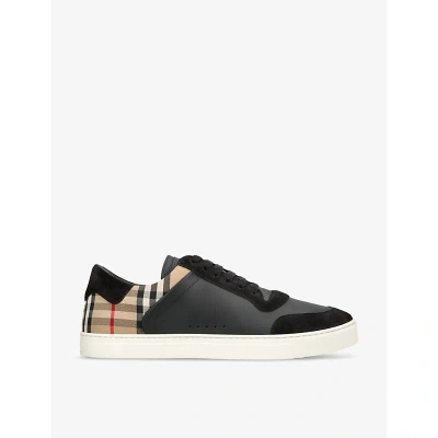 BURBERRY MENS BURBERRY STEVIE CHECK-PRINT LEATHER LOW-TOP TRAINERS