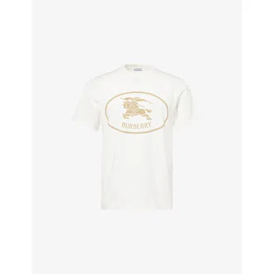 Burberry Mens Chalk Knight-stamp Print Short-sleeve Cotton T Shirt In White