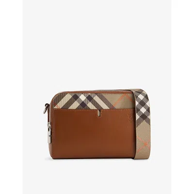 Burberry Mens  Pop Check Mini Case Leather Crossbody Bag In Finch Brown/hazel