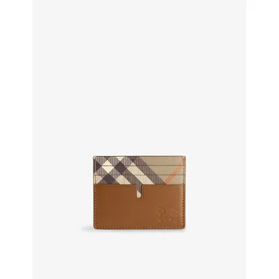 Burberry Mens  Sandon Tall Leather Cardholder In Finch Brown/hazel