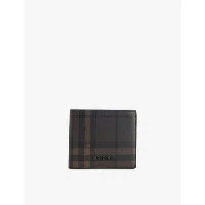 Burberry Mens Dark Brown Logo-plaque Check Coated Wallet