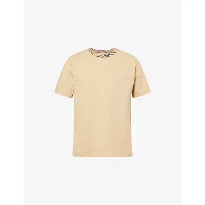 Burberry Mens Check-print Short-sleeves Cotton-jersey T-shirt Flax Xl In Neutral