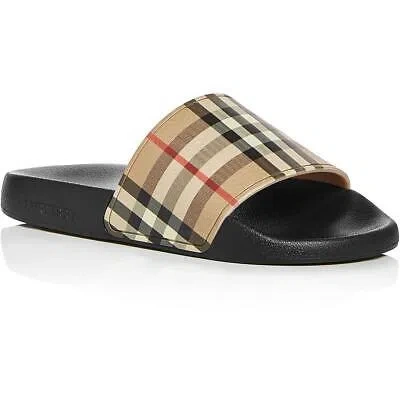 Pre-owned Burberry Mens Furley Check Print Slip-on Casual Pool Slides Shoes Bhfo 8583 In Beige