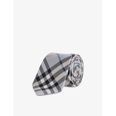 Burberry Mens  Check-pattern Silk Tie In Gray