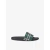 Burberry Mens Green Comb Furley Check Rubber Sliders In Green