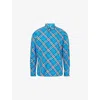 Burberry Mens Check-print Curved-hem Cotton-poplin Shirt Hyacinth Ip Check In Multi