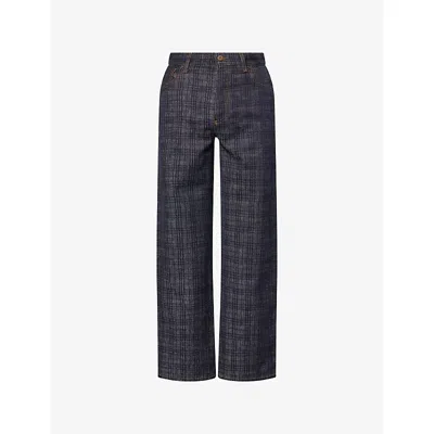 Burberry Mens Check-print Straight-leg Denim Jeans Indigo Ip Check In Blue