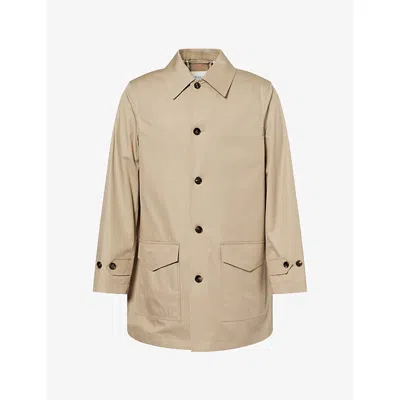 Burberry Mens Meadowbank Longline Cotton Trench Coat Saltmarsh Beige