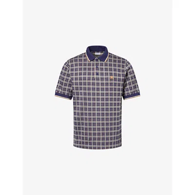 Burberry Mens Pilot Blue Ip Check Pelham Check Knit Polo Shirt