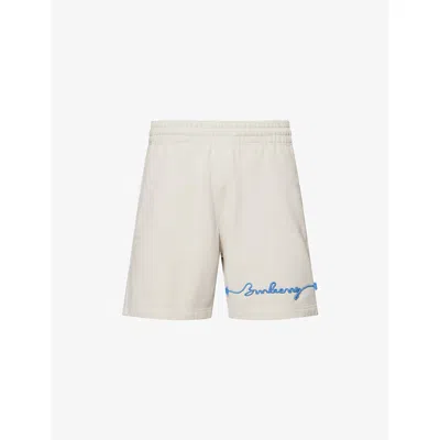Burberry Off-white Knot Logo Cotton Shorts In Sail