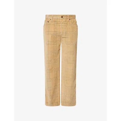 BURBERRY MENS SAND IP CHECK CHECKED CORDUROY COTTON TROUSERS