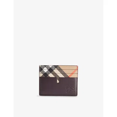 Burberry Mens Sand New Tall Check-print Cotton-blend And Leather Card Holder