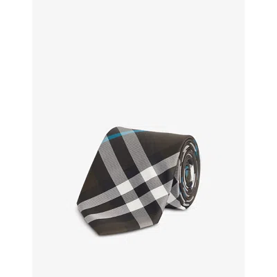 Burberry Mens  Check-pattern Silk Tie In Gray