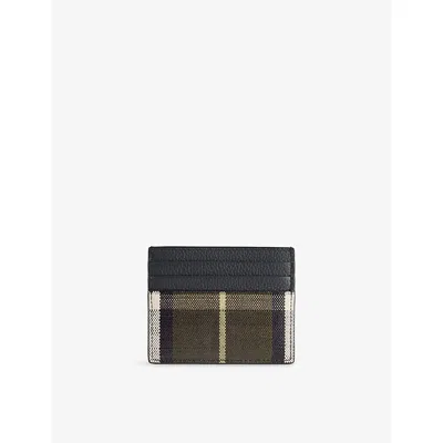 Burberry Mens Thicket Tall Check Coated-cotton Blend And Leather Card Holder