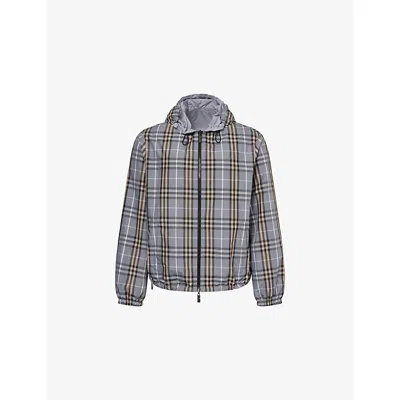 Burberry Mens Wave Blue Ip Check Reversible Check Hooded Anorak Jacket In Multi