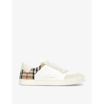 BURBERRY MENS WHITE/COMB STEVIE CHECK-PRINT LEATHER LOW-TOP TRAINERS EUR 40 / 6 UK