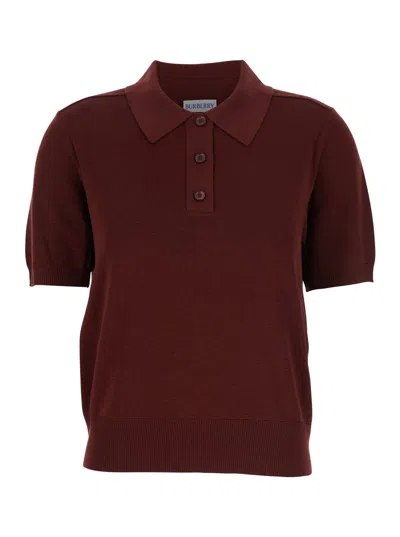 Burberry Bordeaux Wool Polo Shirt Women In Burgundy