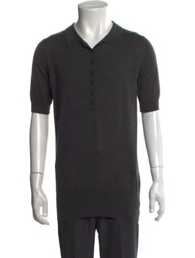 Pre-owned Burberry Merino Wool Collar Polo Shirt In Grey