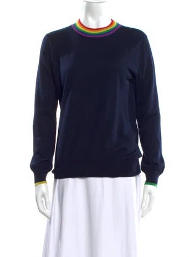 Pre-owned Burberry Merino Wool Crew Neck Sweater In Blue