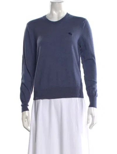 Pre-owned Burberry Merino Wool Crew Neck Sweater In Blue