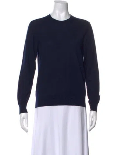 Pre-owned Burberry Merino Wool Crew Neck Sweater In Blue