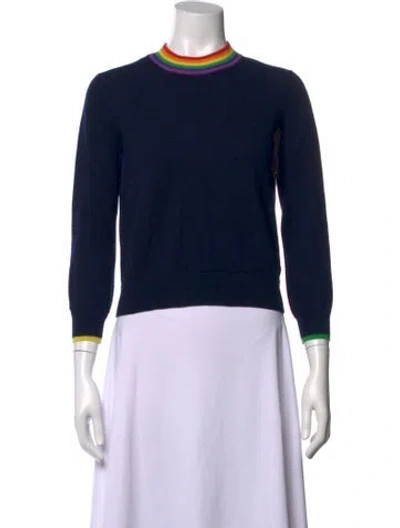 Pre-owned Burberry Merino Wool Crew Neck Sweater In Blue