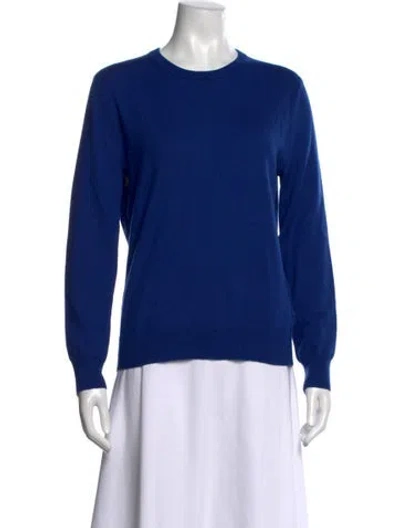 Pre-owned Burberry Merino Wool Crew Neck Sweater In Blue