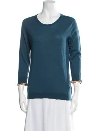 Pre-owned Burberry Merino Wool Crew Neck Sweater In Blue